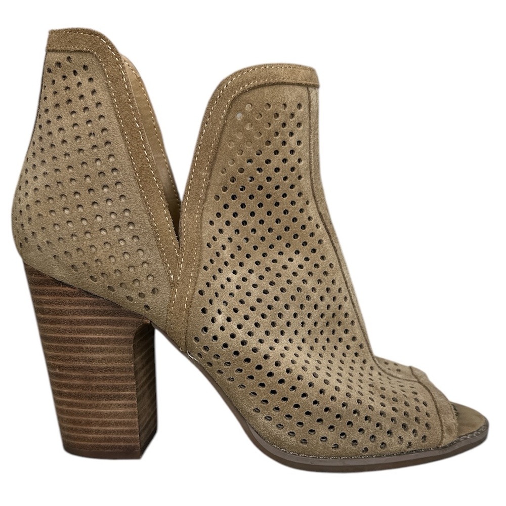 Lucky Brand Tan Leather Laser Cut Perforated Ankle Booties Size 10